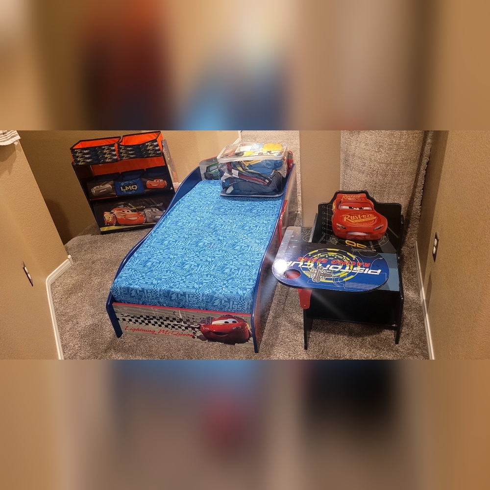 Cars toddler bed, table, desk, storage